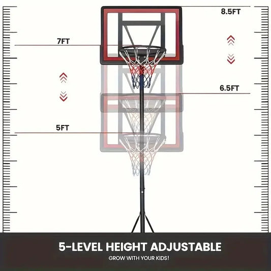 Adjustable Basketball Stand with 44" Shatterproof Backboard