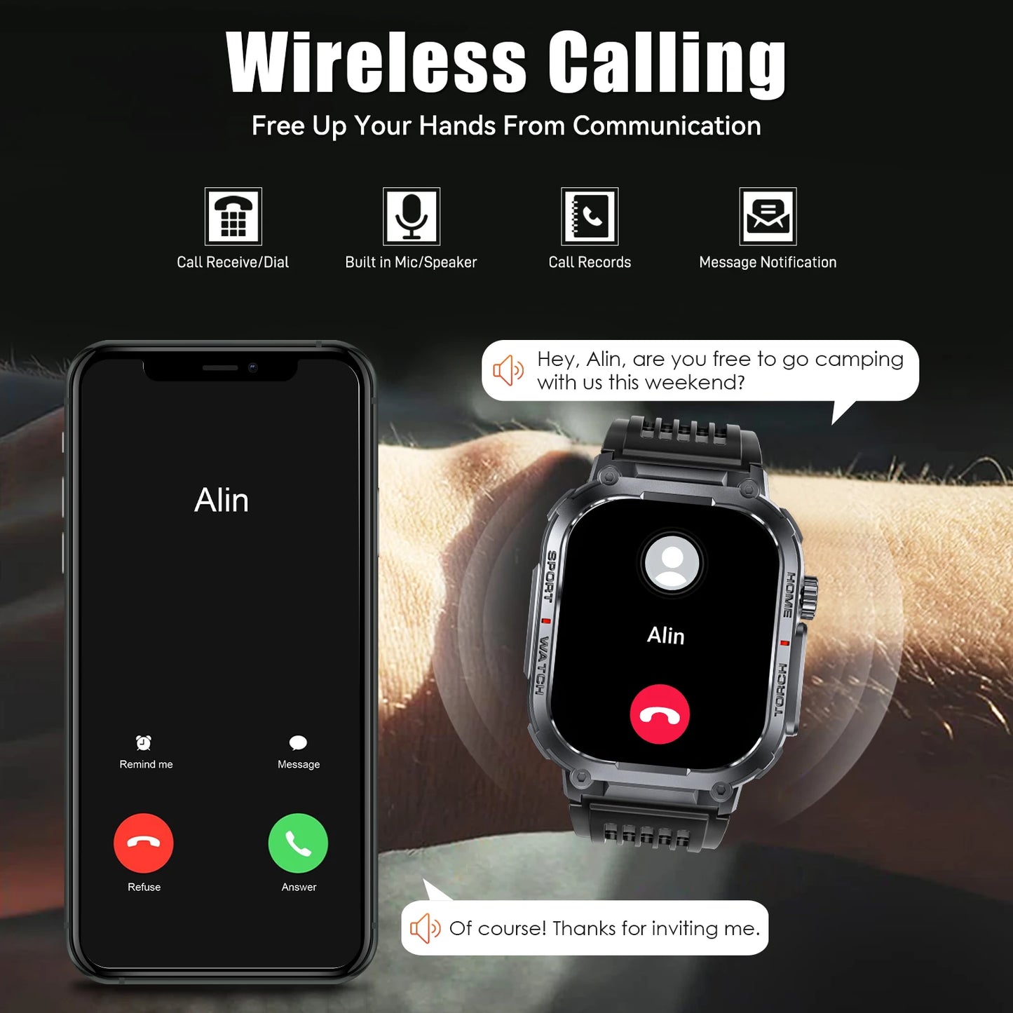 New Waterproof Smart Watch with Compass and LED Flashlight