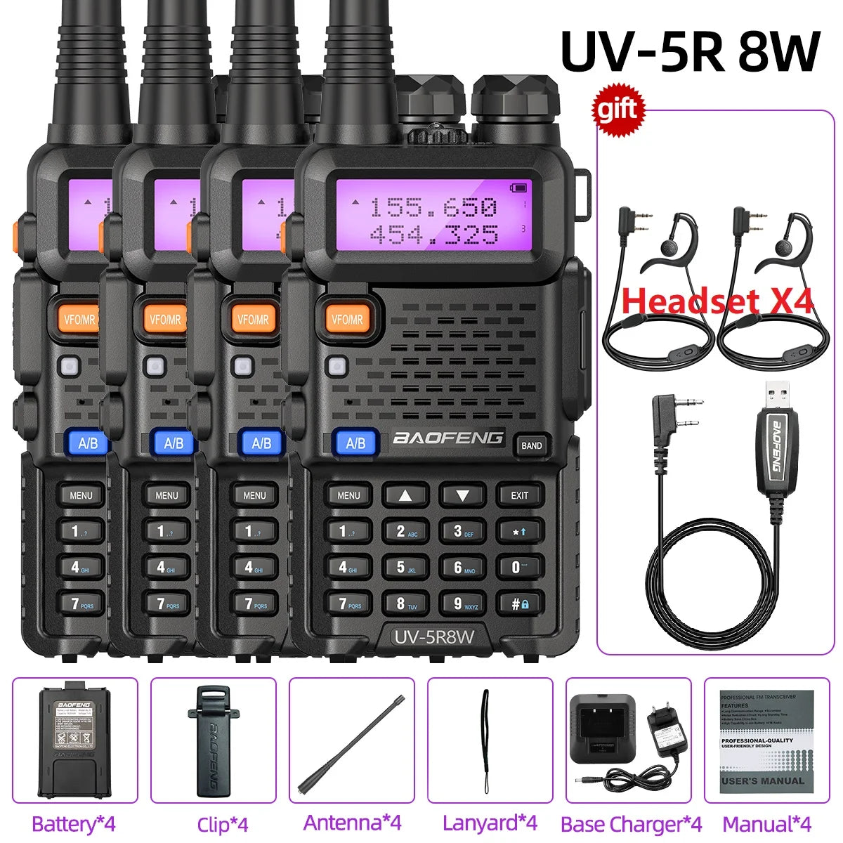 Dual Band UV-5R 8W Walkie Talkie Ham Radio VHF UHF Portable FM
