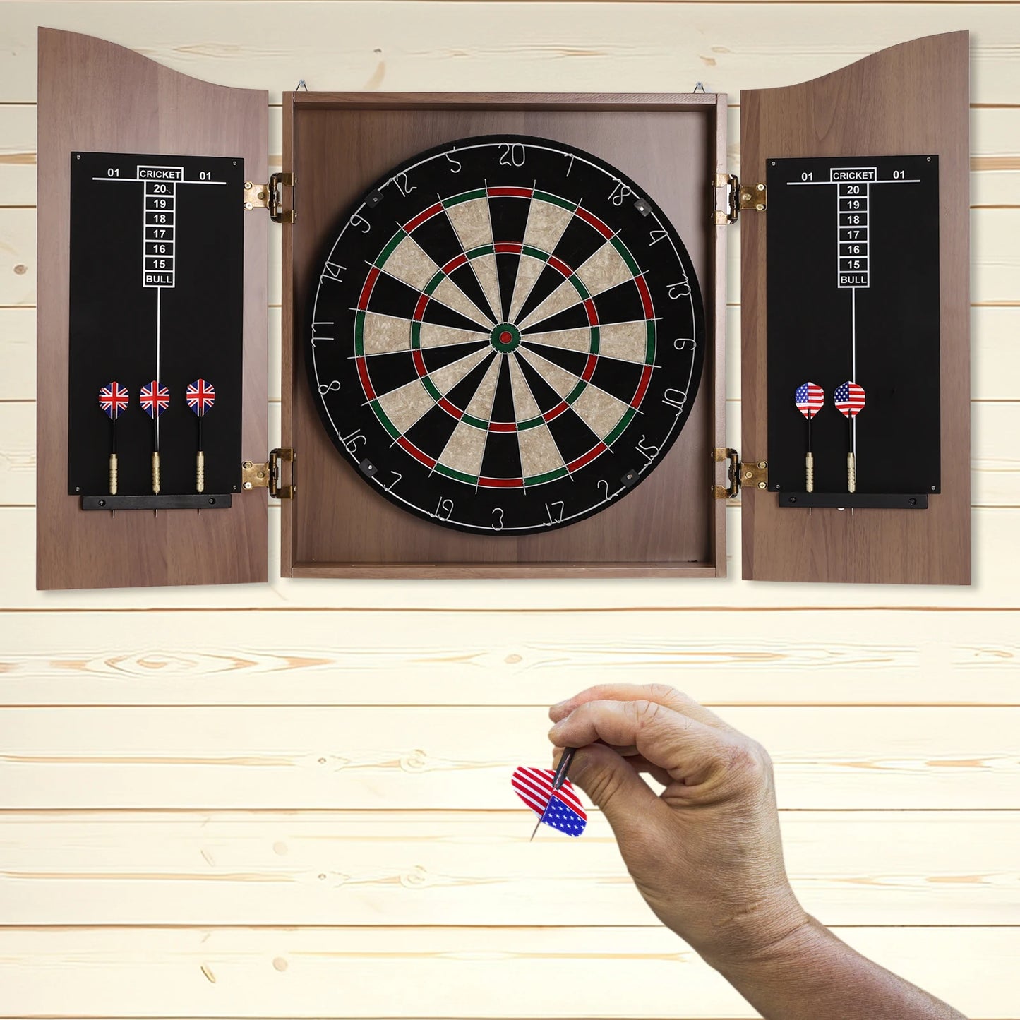6pcs Electronic Wall-mounted Dartboard Set for Adults Dart Game with Darts for Home Game Bar Accessories Brown