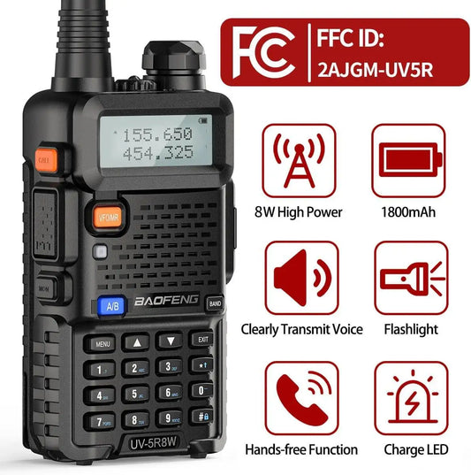 Dual Band UV-5R 8W Walkie Talkie Ham Radio VHF UHF Portable FM
