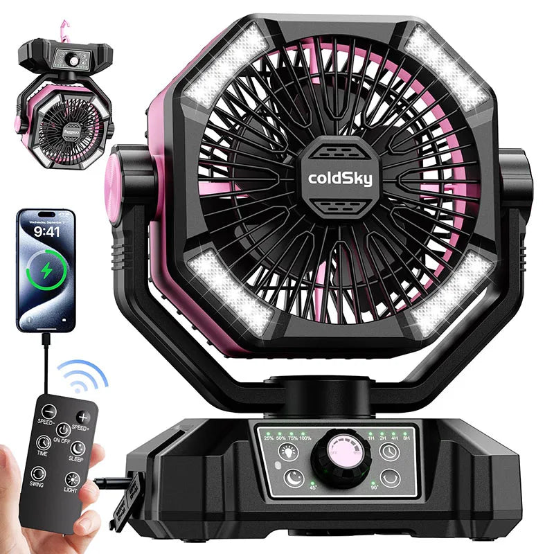 Portable Outdoor 8 Speeds Battery Camping Fan with 4 LED Lantern