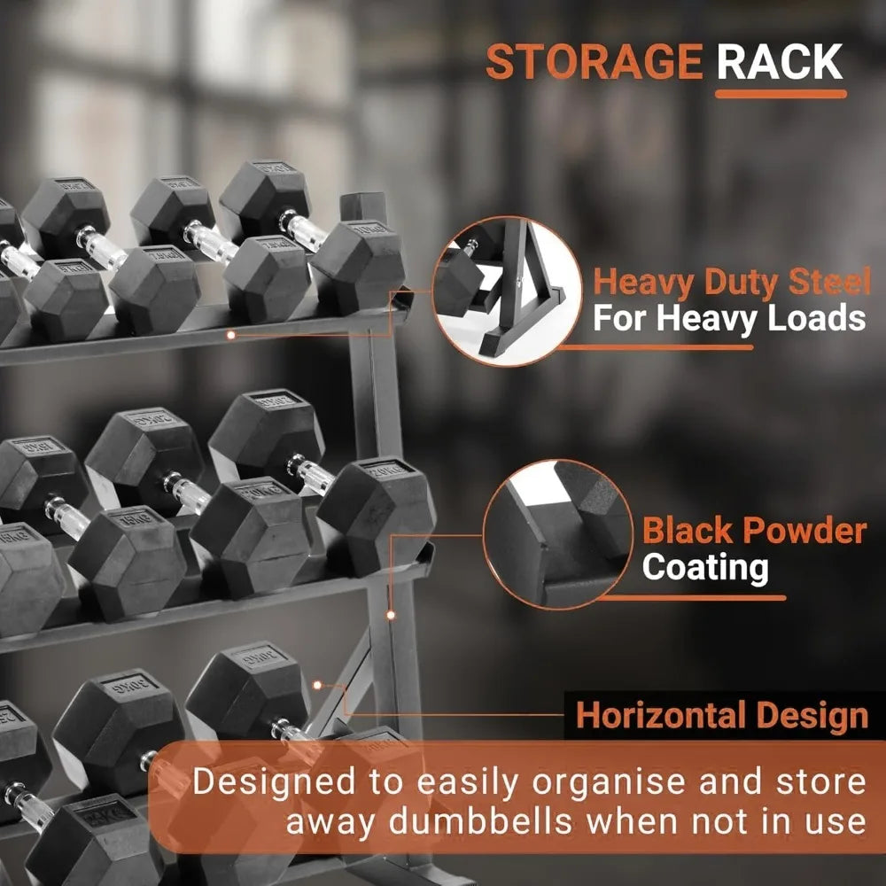 350-550LBS Rubber Hex Dumbbell Sets with Rack for Home Gym