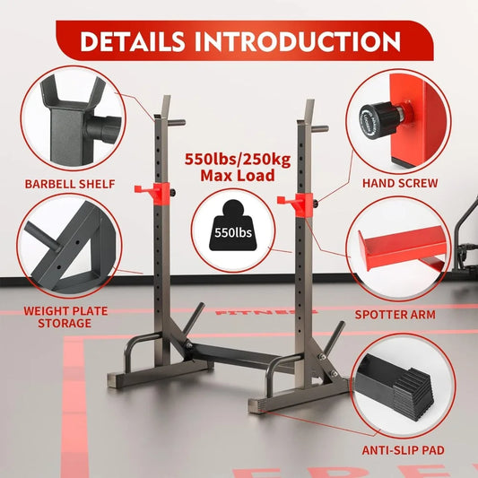 Multi-Function Weightlifting Home Gym Bench with Adjustable Squat Rack Stand