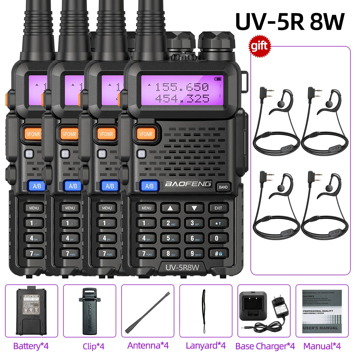 Dual Band UV-5R 8W Walkie Talkie Ham Radio VHF UHF Portable FM