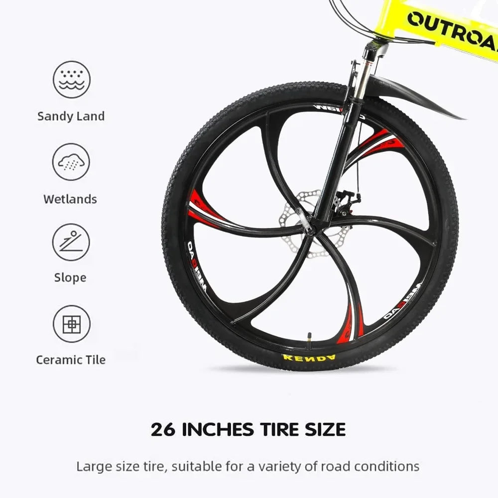 21-Speed Folding Mountain Bike, High Carbon Steel, Adult, 26-inch Durable Tires