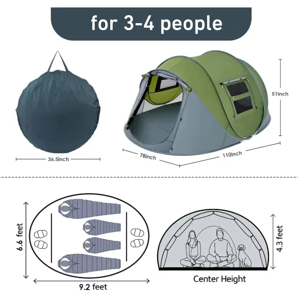 Large Space Waterproof3-4 People Outdoor Throw Open Tent