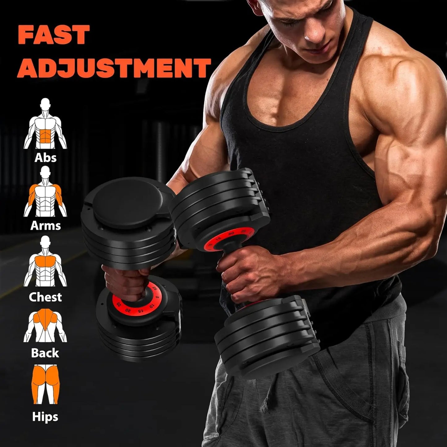 5 in 1 Free Weight 25/55LB Anti-Slip Adjustable Dumbbell Set