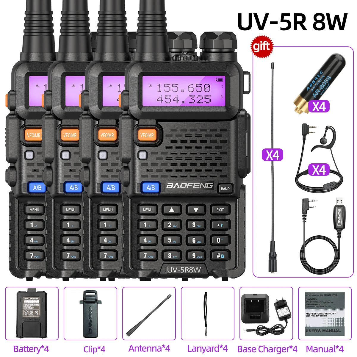Dual Band UV-5R 8W Walkie Talkie Ham Radio VHF UHF Portable FM