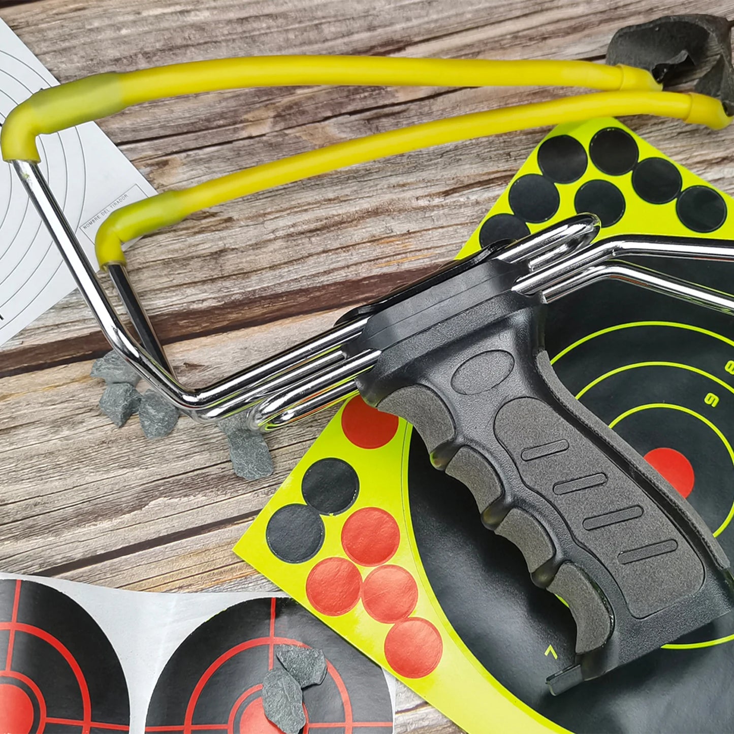 Folding Rubberized Hunting Sling Shot with Auto-feed Dispensing Button