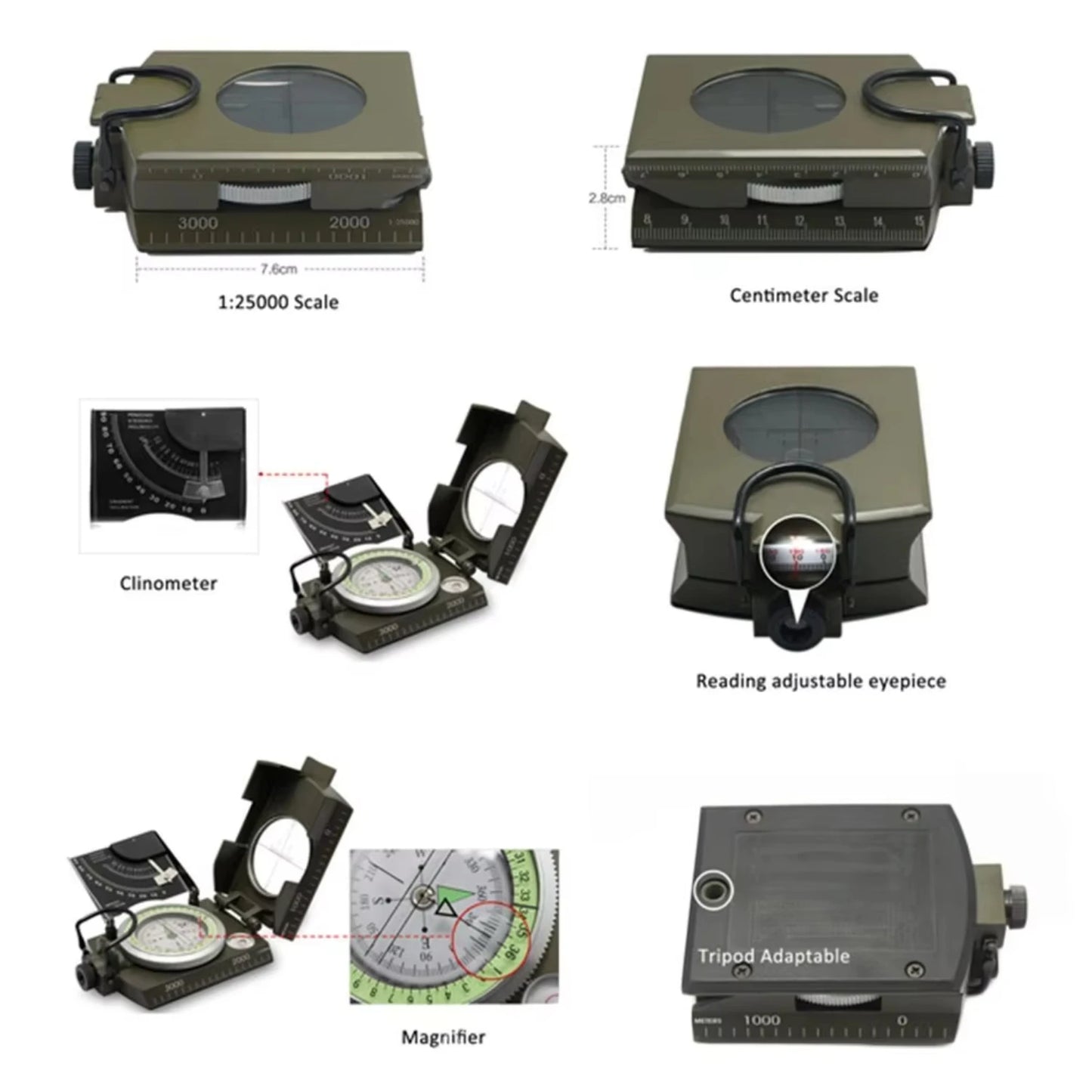 Professional Aluminum Geology Sighting Compass for Outdoor Hiking