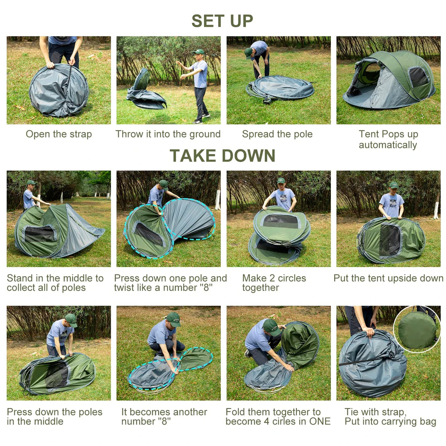 Large Space Waterproof3-4 People Outdoor Throw Open Tent