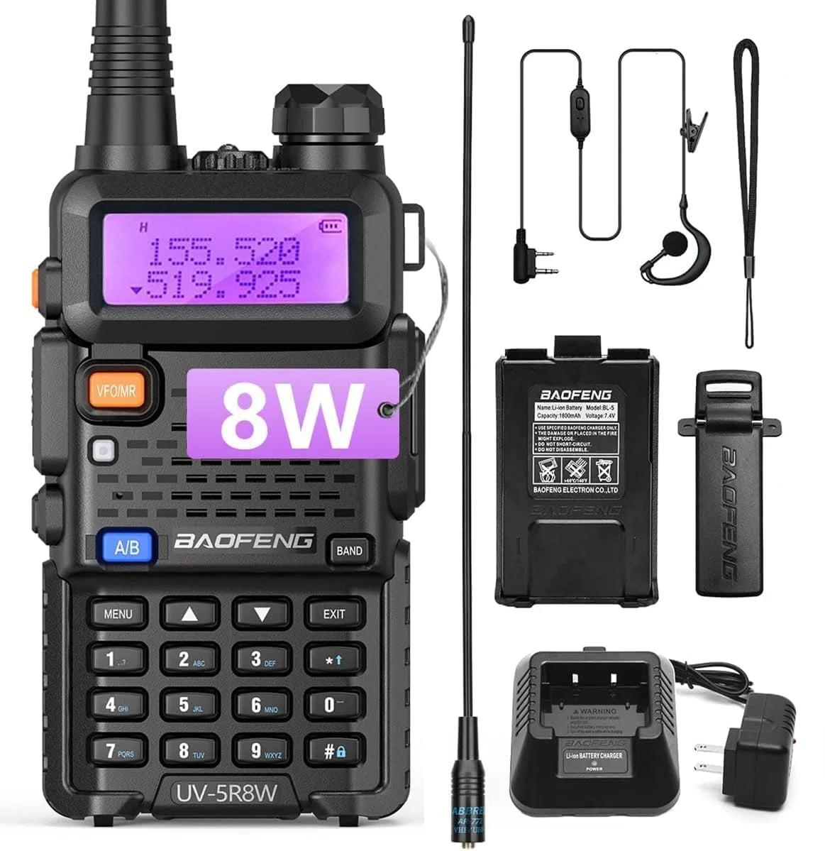 Dual Band UV-5R 8W Walkie Talkie Ham Radio VHF UHF Portable FM
