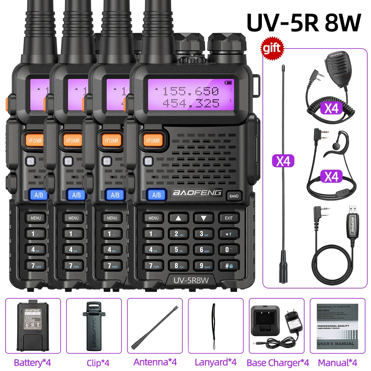 Dual Band UV-5R 8W Walkie Talkie Ham Radio VHF UHF Portable FM