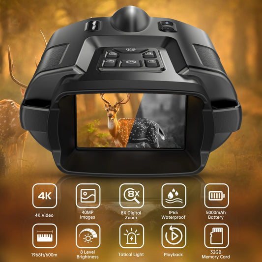 Rechargeable 4K Infrared Night Vision Binoculars for Hunting & Surveillance