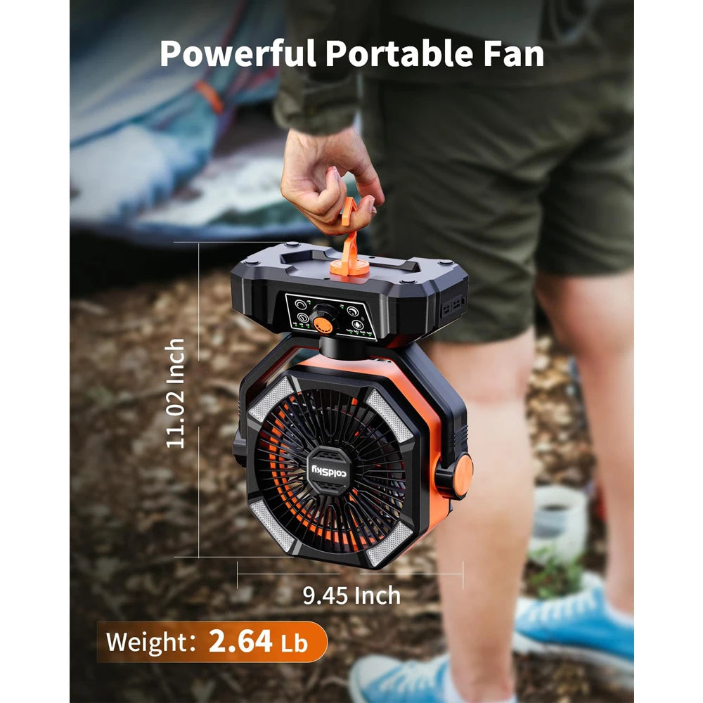 Portable Outdoor 8 Speeds Battery Camping Fan with 4 LED Lantern