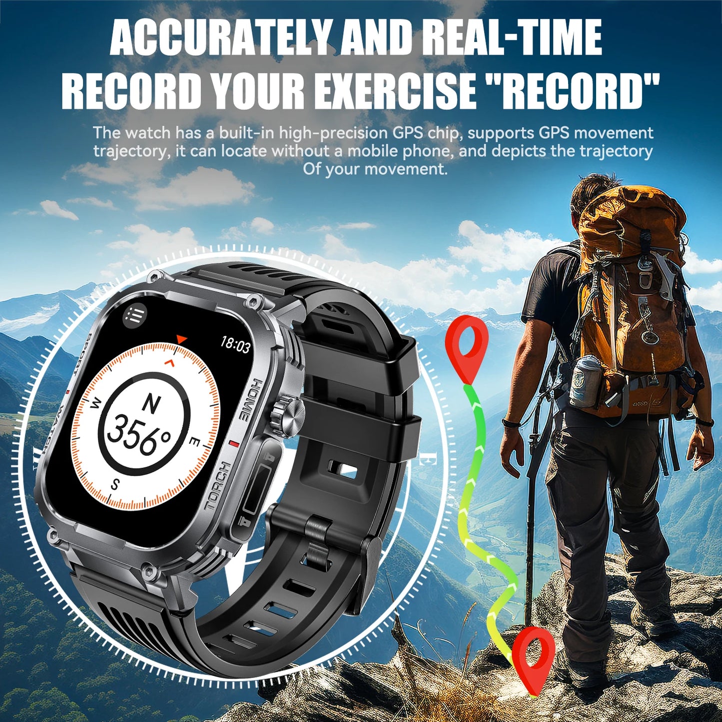 New Waterproof Smart Watch with Compass and LED Flashlight