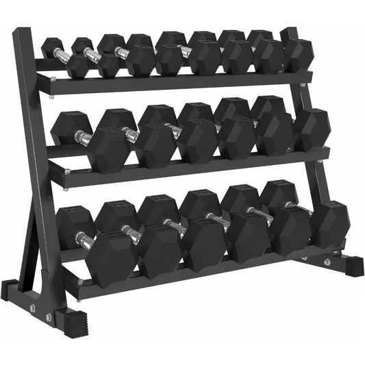 350-550LBS Rubber Hex Dumbbell Sets with Rack for Home Gym