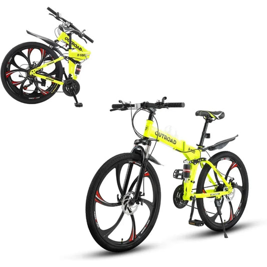 21-Speed Folding Mountain Bike, High Carbon Steel, Adult, 26-inch Durable Tires