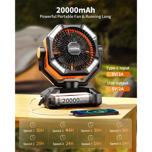 Portable Outdoor 8 Speeds Battery Camping Fan with 4 LED Lantern