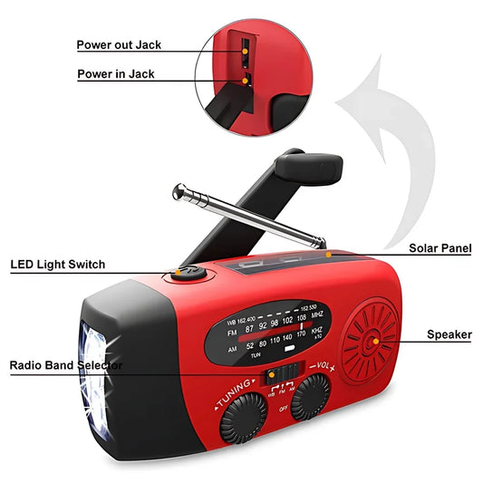 Solar Power Hand Crank FM AM Mergency Radio with LED Flashlight & SOS Alarm