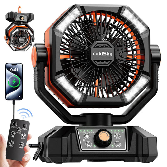 Portable Outdoor 8 Speeds Battery Camping Fan with 4 LED Lantern