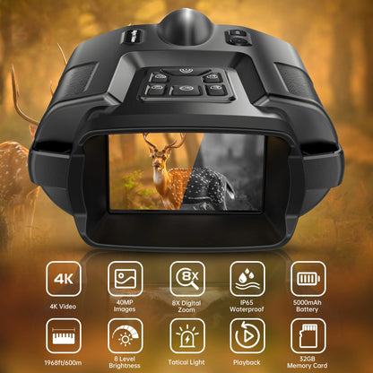 Rechargeable 4K Infrared Night Vision Binoculars for Hunting & Surveillance
