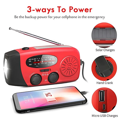 Solar Power Hand Crank FM AM Mergency Radio with LED Flashlight & SOS Alarm